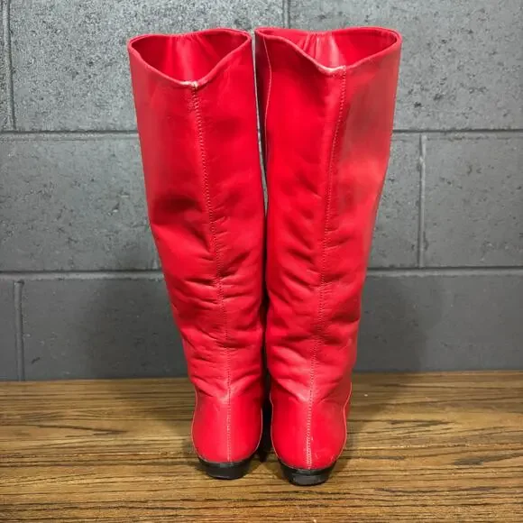 Women’s Red Leather Knee-High Boots Size 8 Made in Uruguay - Picture 7 of 8